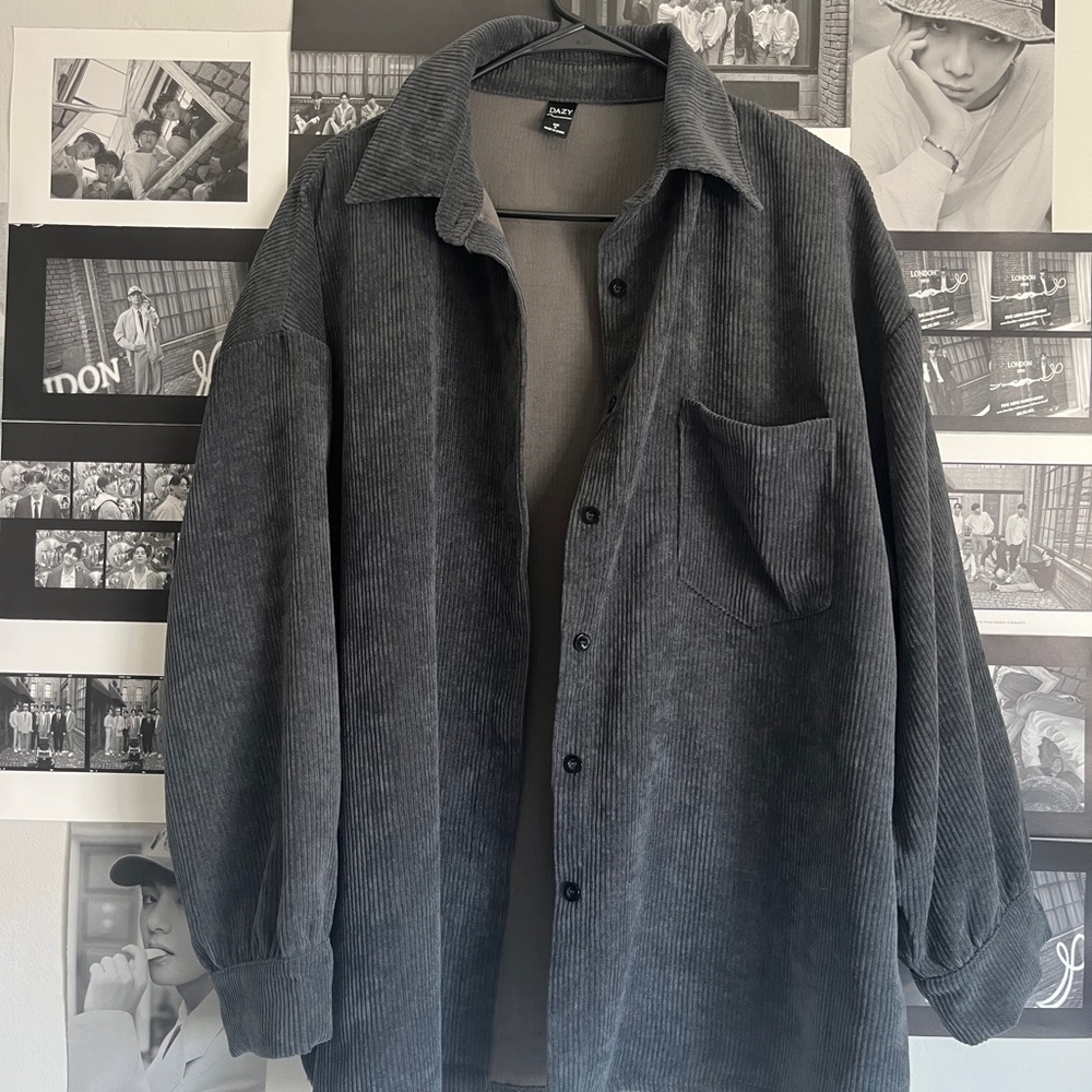 grey button up corduroy shirt / jacket